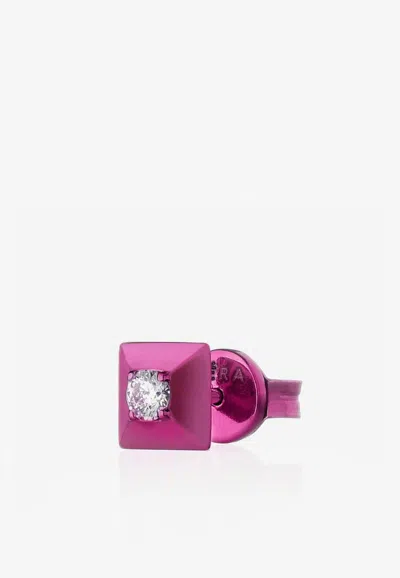 Eéra Special Order - Mini Eéra Single Block Stud Earring In 18-karat Yellow Gold With Diamond In Pink