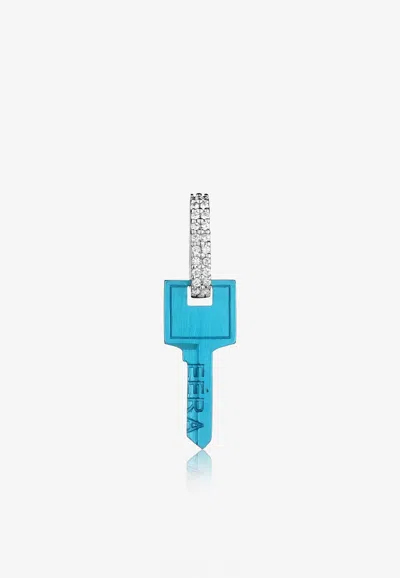 Eéra Special Order - Small Key Single Earring In 18-karat Gold With Diamonds In Blue
