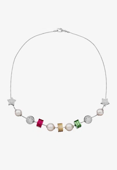 Eéra Special Order - Candy Diamond Charmed Necklace In 18-karat White Gold In Silver