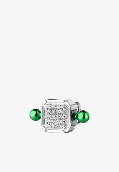 Eéra Special Order - Diamond Stud Square Piercing Earring In 18-karat Gold In Green