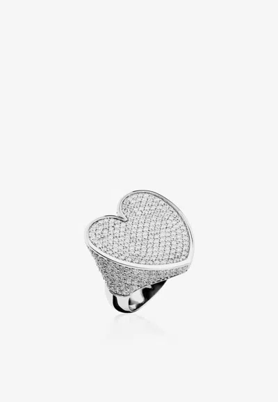 Eéra Special Order - Heart Ring In 18-karat White Gold With Diamonds In Metallic