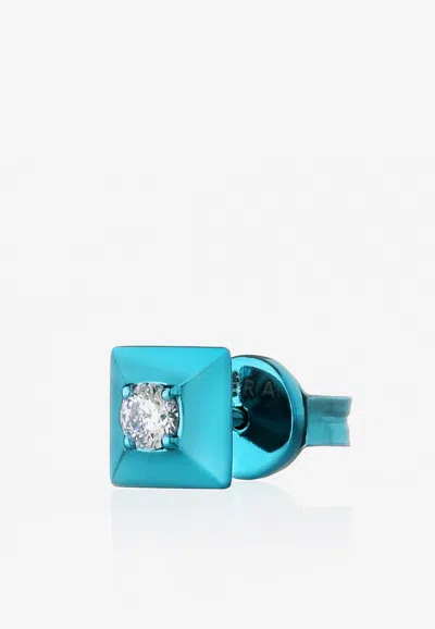 Eéra Special Order - Mini Eéra Single Block Stud Earring In 18-karat Gold With Diamond In Blue