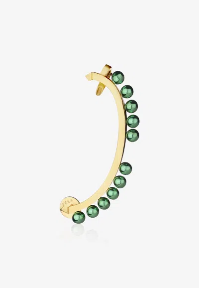 Eéra Special Order - Paris Pearl Embellished Single Earcuff In 18-karat Yellow Gold In Green