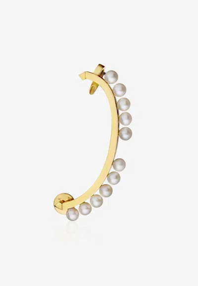 Eéra Special Order - Paris Pearl Embellished Single Earcuff In 18-karat Yellow Gold In White