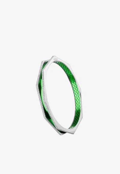 Eéra Tubo Diamond Bracelet In 18-karat White Gold In Green