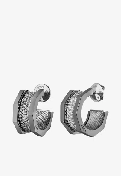 Eéra Tubo Diamond Paved Earrings In 18-karat White Gold In Silver