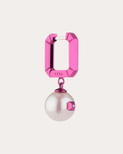Eéra Women's Pearl & Diamond Painted Mini Octagon Hoop Earring In Pink