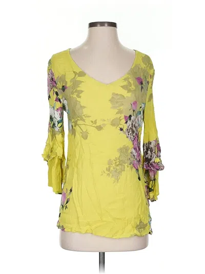 Pre-owned Eesome 3/4 Sleeve Top Yellow Sweetheart Neckline Tops