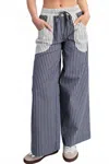 Eesome Amy Striped Pants In Denim In Multi