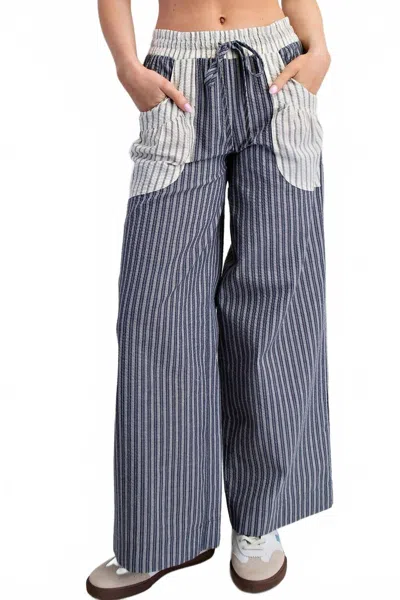 Eesome Amy Striped Pants In Denim In Multi