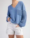 Eesome Aria Open Knit Long Sleeve Sweater In Denim In Blue