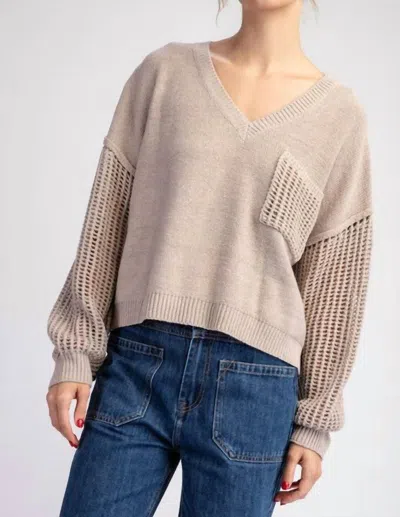 Eesome Aria Open Knit Long Sleeve Sweater In Oatmeal In Neutral