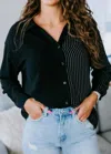 Eesome Ashby Half-stripe Shirt In Black In Black