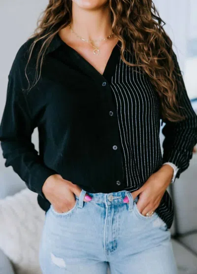 Eesome Ashby Half-stripe Shirt In Black
