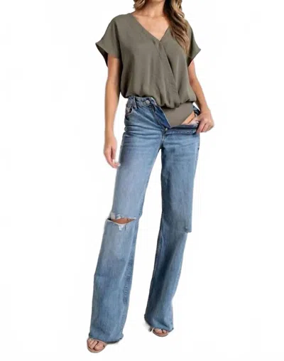 Eesome Be Present V-neck Bodysuit In Olive In Green
