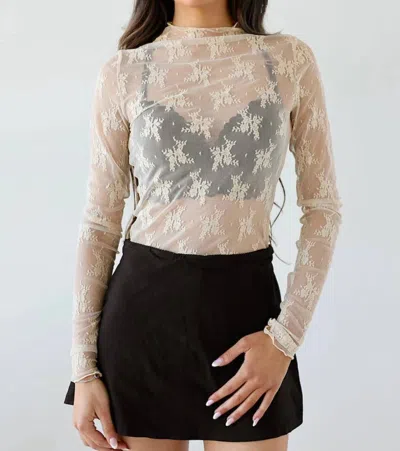 Eesome Blair Sheer Floral Lace Mock Neck Layering Top In Ivory In White