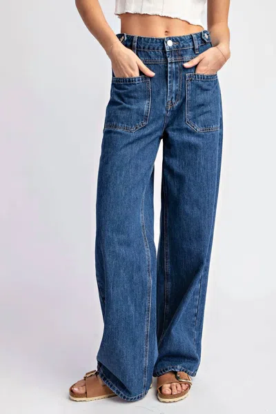 Eesome Blake Open Pocket Straight Leg Denim Jeans In Dark Wash In Blue