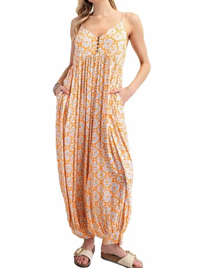 Eesome Boho Printed Sleeveless Harem Jumpsuit In Tangerine
