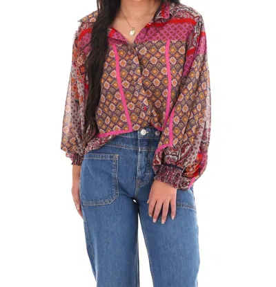 Eesome Boho Puff Sleeve Top In Hot Pink