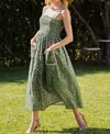 EESOME BOTANICAL MIDI DRESS IN GREEN TEA