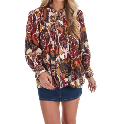Eesome Breezy Bright Print Button Down Top In Ruby Amber In Multi