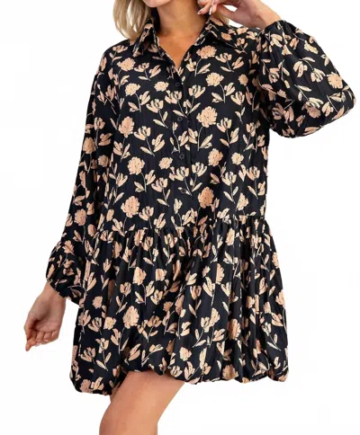 Eesome Bubble Hem Floral Mini Dress In Navy In Black