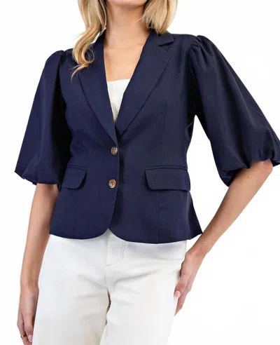 Eesome Bubble Sleeve Blazer In Navy In Blue
