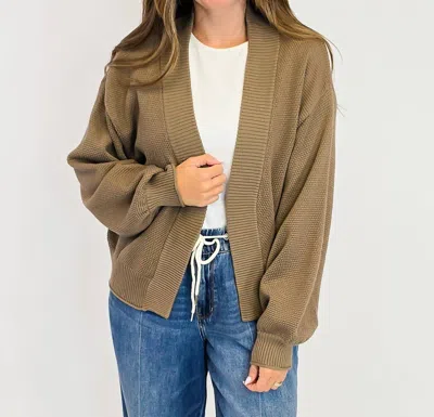 Eesome Bubble Sleeve Open Front Cardigan In Mocha In Brown