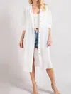 Eesome Button Down Long Jacket In White In White
