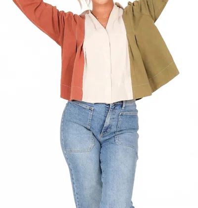Eesome Button Down V-neck Top In Sunset Cactus In Multi