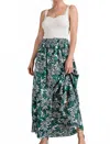 Eesome Button Front Smocked Maxi Skirt In Deep Sea/denim Mix In Green