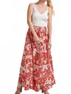 Eesome Button Front Smocked Maxi Skirt In Red In Multi