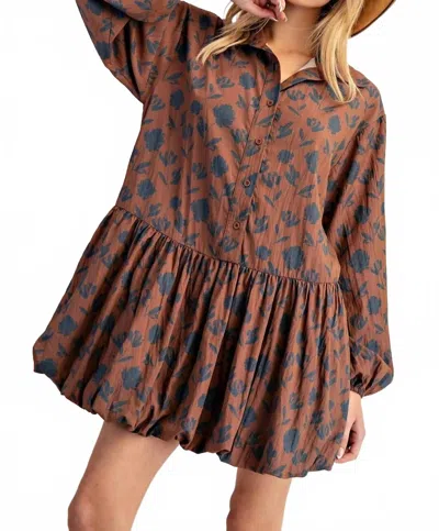 Eesome Calista Printed Bubble Hem Dress In Brown