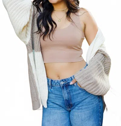 Eesome Carly Color Block Open Cardigan In Tan/beige In Gray