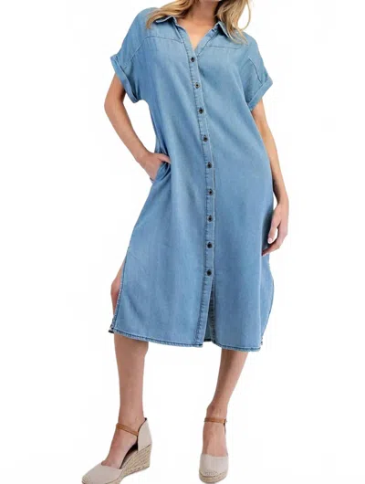 Eesome Carolina Button Down Dress In Medium Wash In Blue