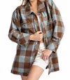 Eesome Checker Print Button Down Shacket In Blue In Multi