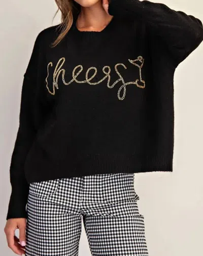 Eesome Cheers Beaded Long Sleeve Sweater In Black Champagne In Multi