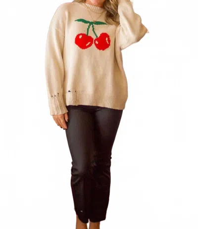 Eesome Cherry Print Sweater In Oatmeal In Neutral
