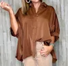 Eesome Coco Satin Short Sleeve Top In Brown In Brown