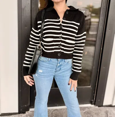 Eesome Collared Sweater Cardigan In Black & White