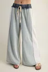 Eesome Color Block Denim Drawstring Pants In Sage In Blue