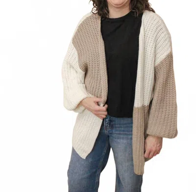 Eesome Color Block Open Front Cardigan In Mocha Mousse In Multi