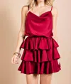 Eesome Cowl Neck Ruffled Bottom Mini Dress In Wine In Pink