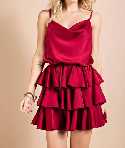 Eesome Cowl Neck Ruffled Bottom Mini Dress In Wine In Red