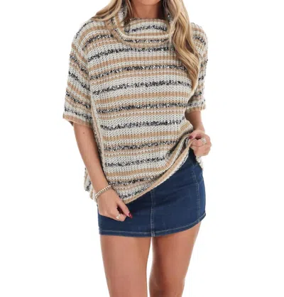 Eesome Cozy Lane Striped Turtleneck Sweater In Oatmeal In Blue