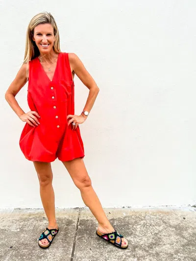 Eesome Crushin' In Color Romper In Tomato Red