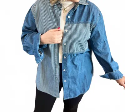 Eesome Denim Mineral Washed Pinstripe Shirt In Blue