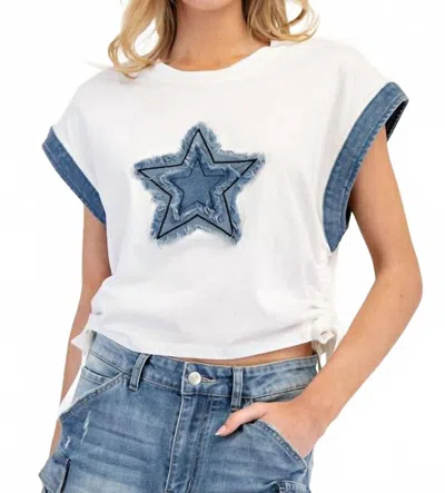 Eesome Denim Star Side Drawstring Top In White