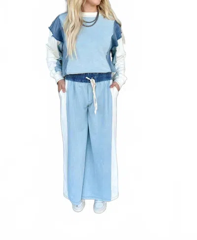 Eesome Denim Wide Leg Drawstring Pants In Blue
