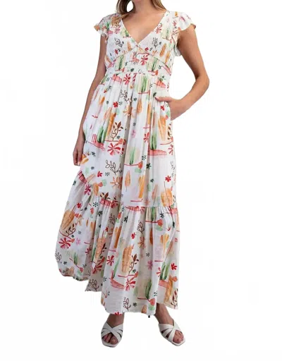 Eesome Desert Inspired V-neck Maxi Dress In White Garden In Multi